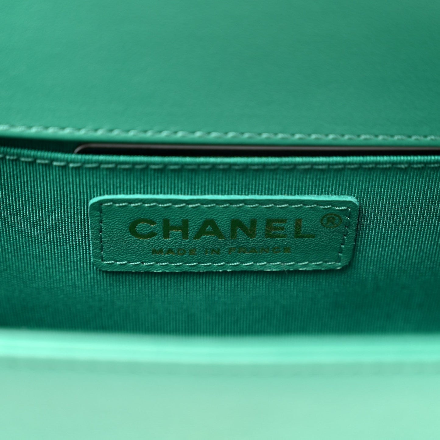 Calfskin Chevron Quilted Small Boy Flap Green
