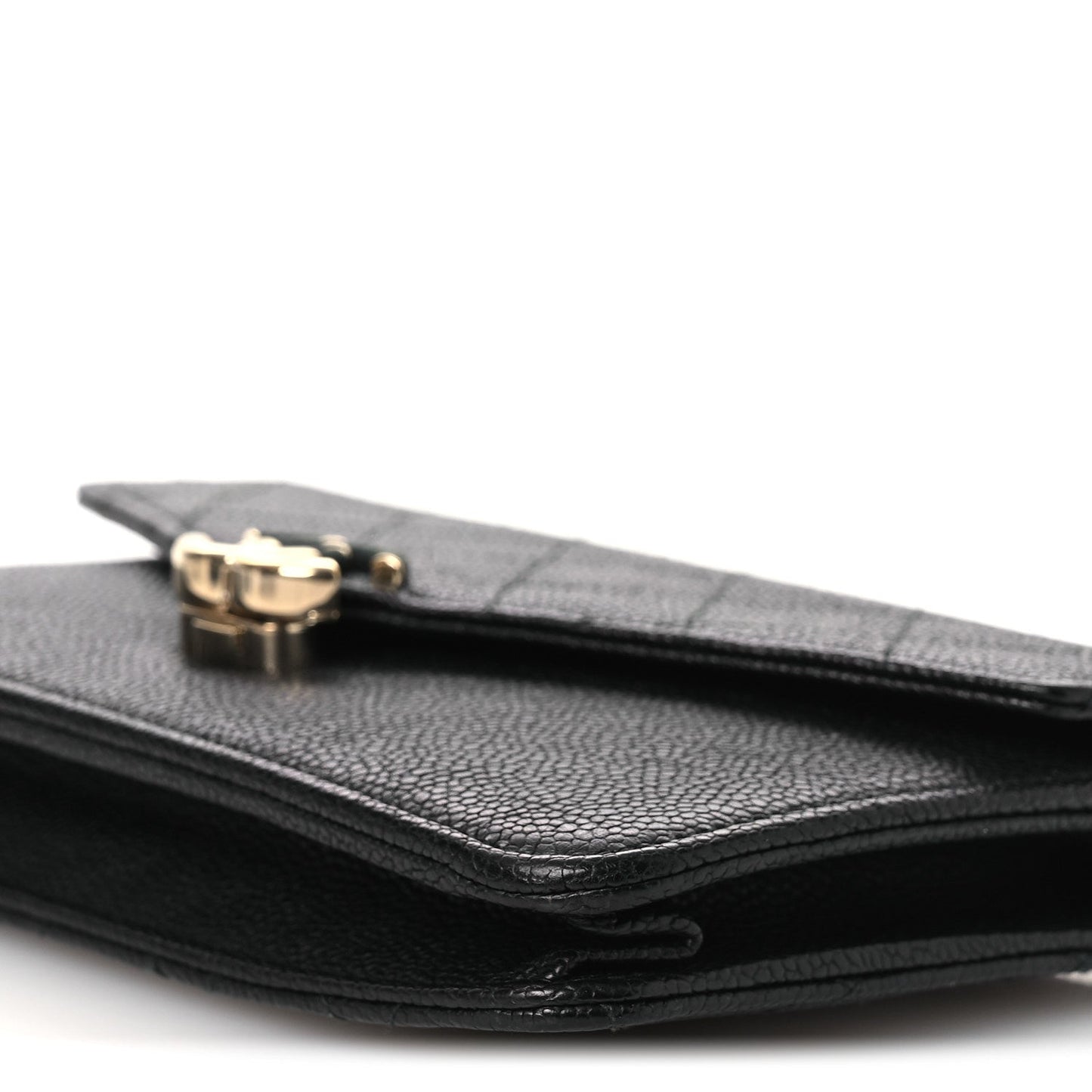 Grained Calfskin Quilted Cuba Wallet On Chain WOC Black