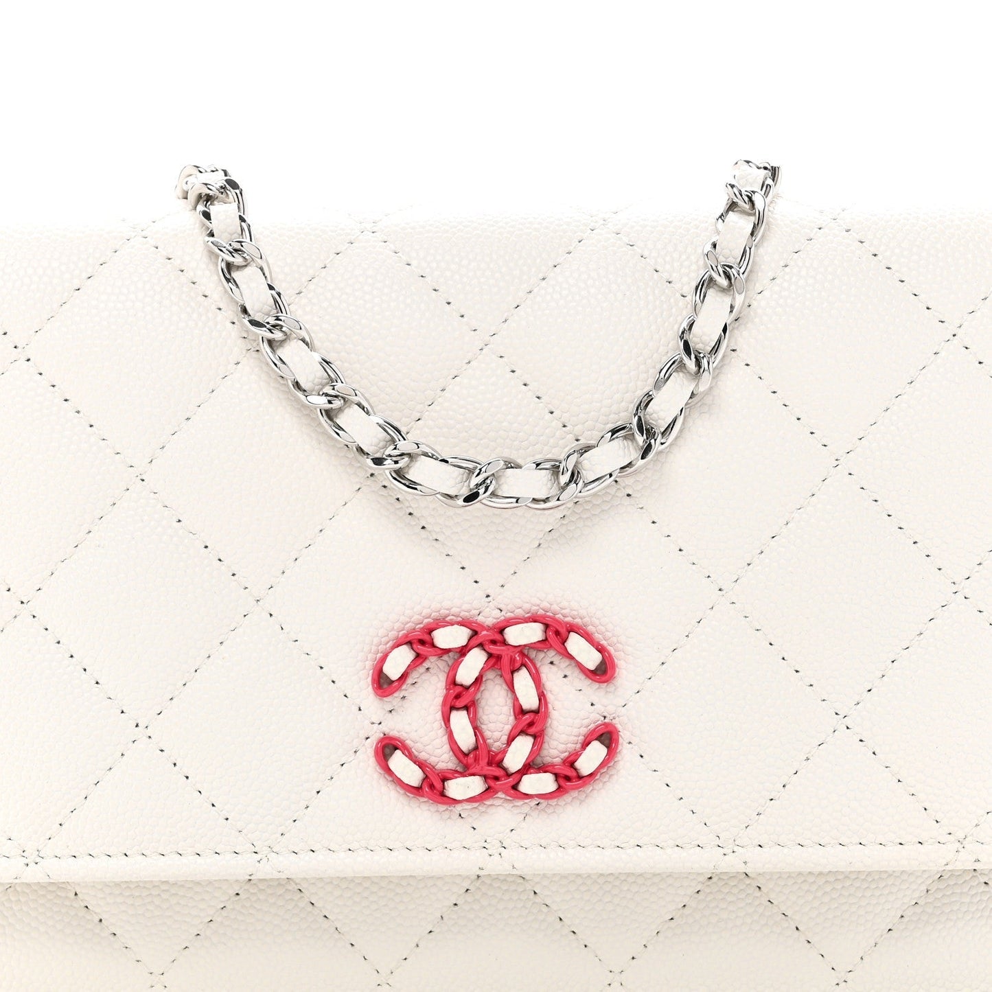 Caviar Quilted Chanel 19 Wallet On Chain WOC White Pink