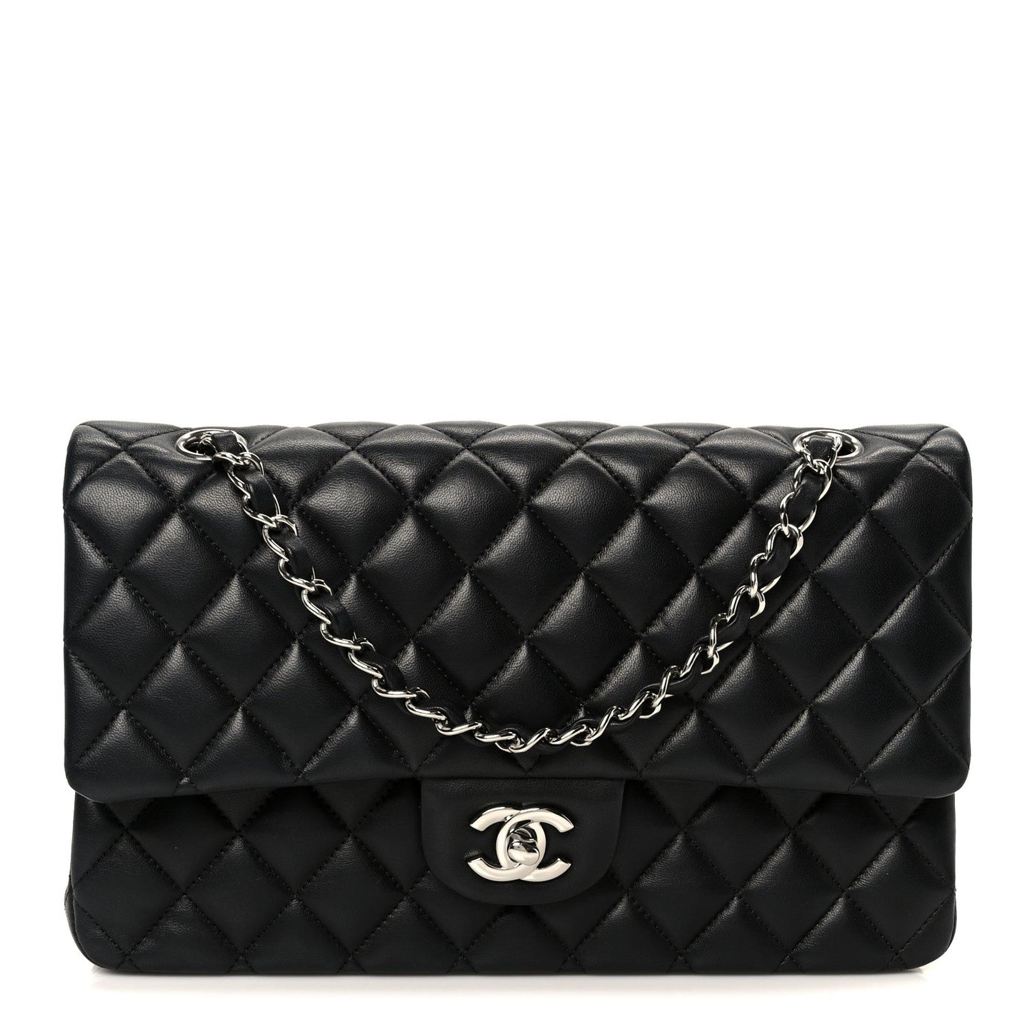 Lambskin Quilted Medium Double Flap Black