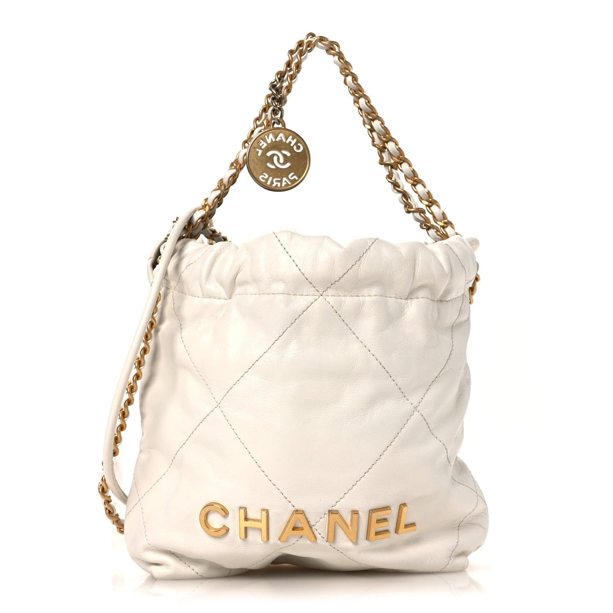Shiny Calfskin Quilted Mini Chanel 22 White