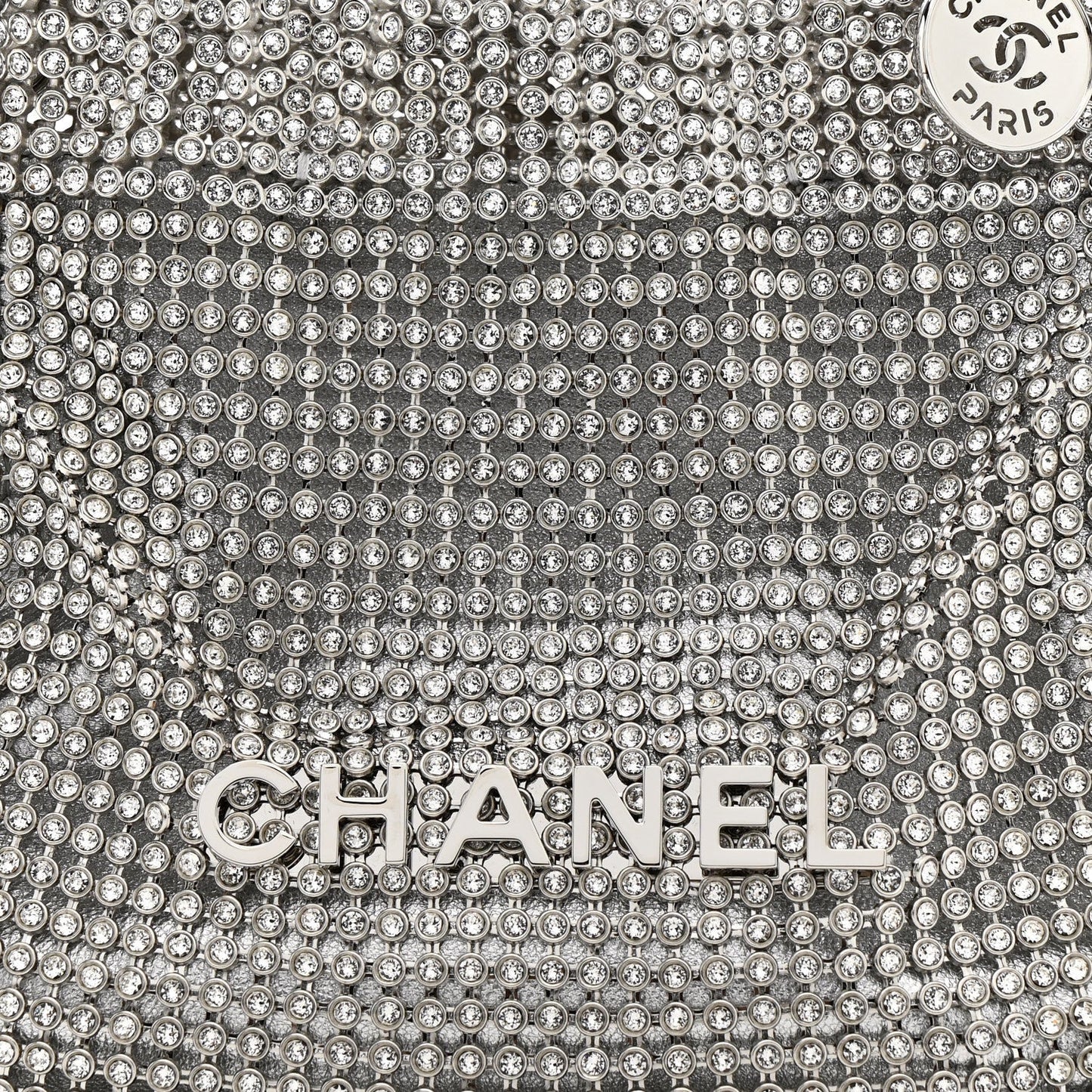 Crystal Embellished Metallic Lambskin Mini Chanel 22 Silver
