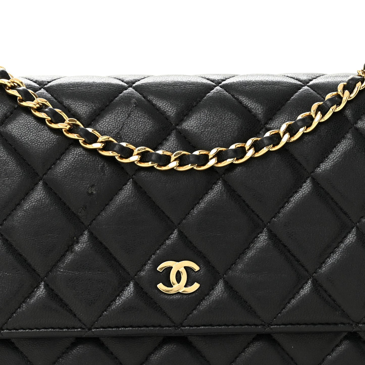 Lambskin Quilted Wallet On Chain WOC Black