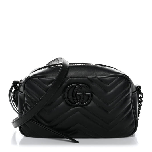 Calfskin Matelasse Monochrome Small GG Marmont Chain Shoulder Bag Black