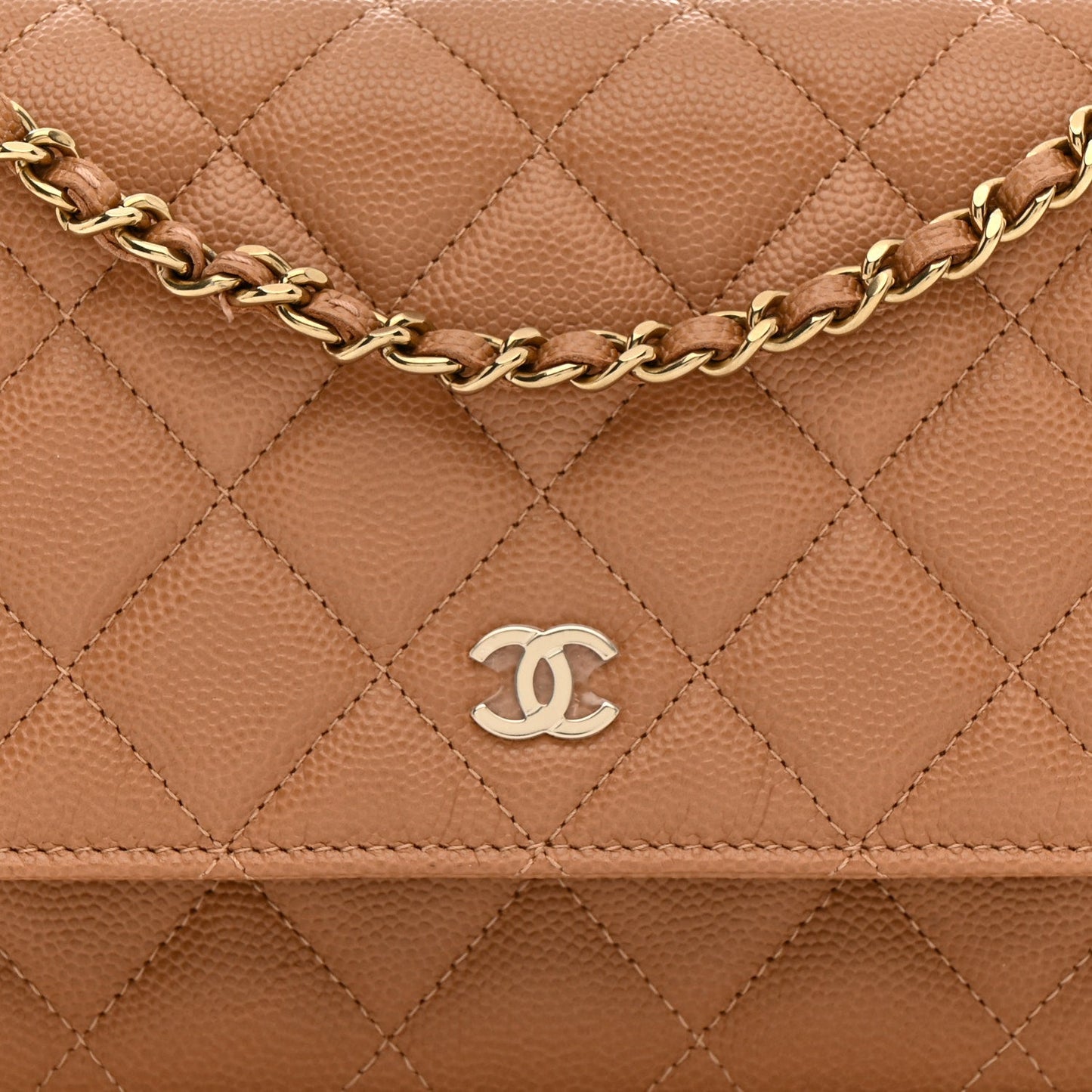 Caviar Quilted Wallet on Chain WOC Dark Beige