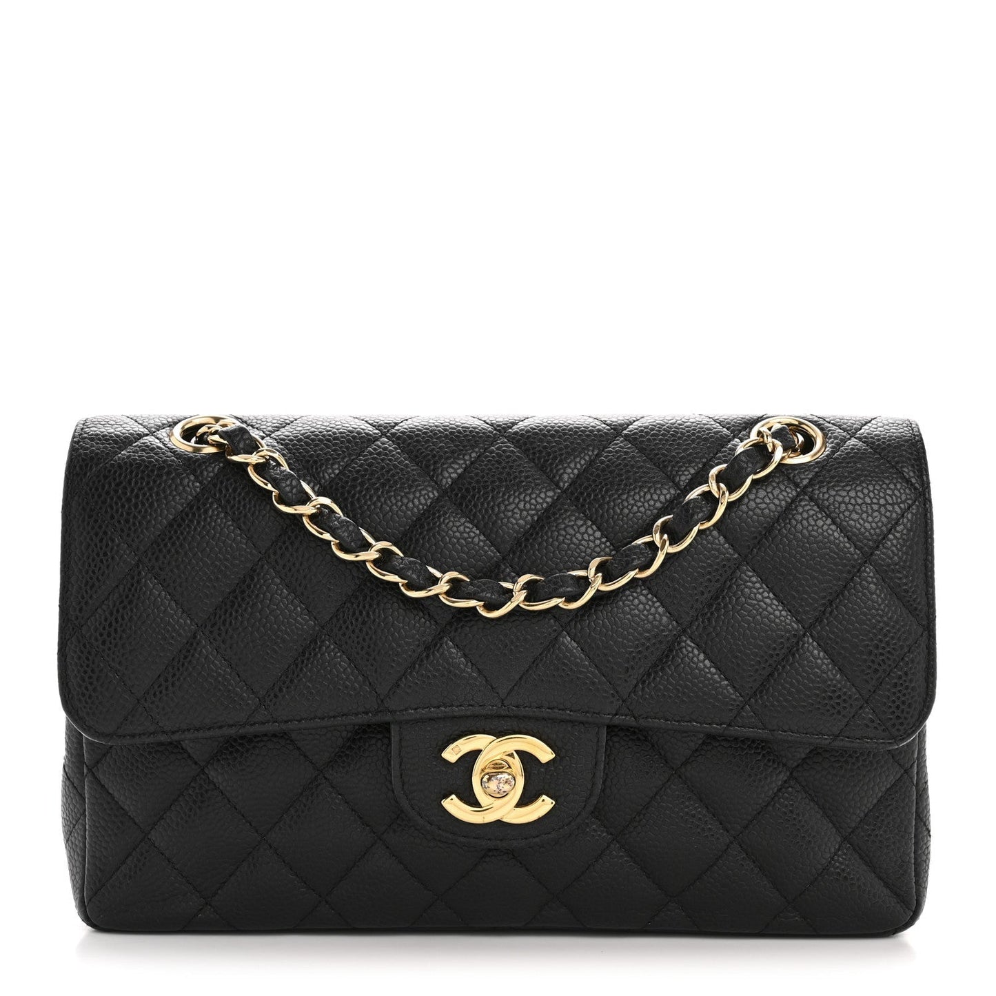 Caviar Quilted Small Double Flap Black