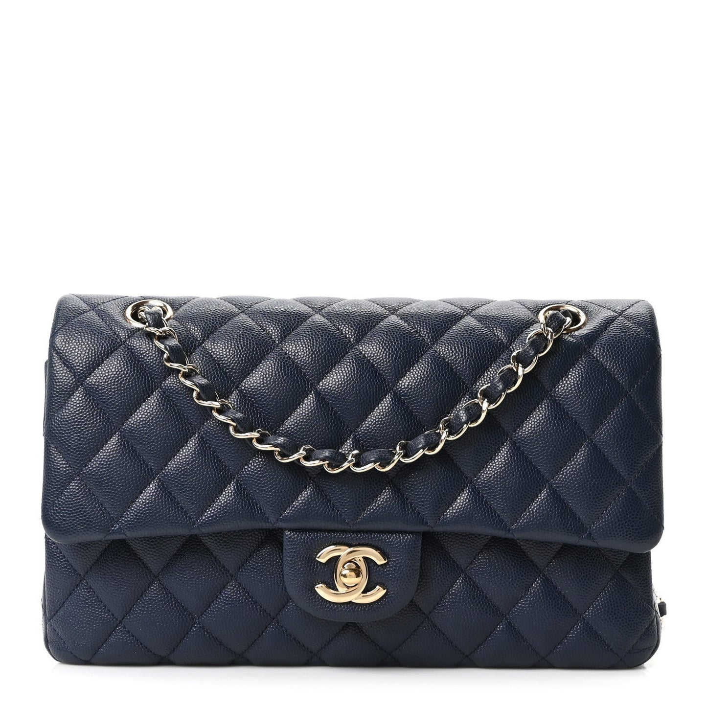 Caviar Quilted Medium Double Flap Navy