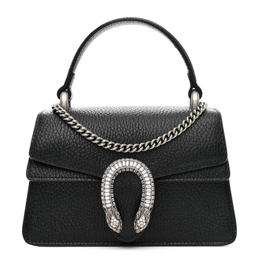 Dollar Calfskin Crystal Mini Dionysus Top Handle Bag Black Crystal
