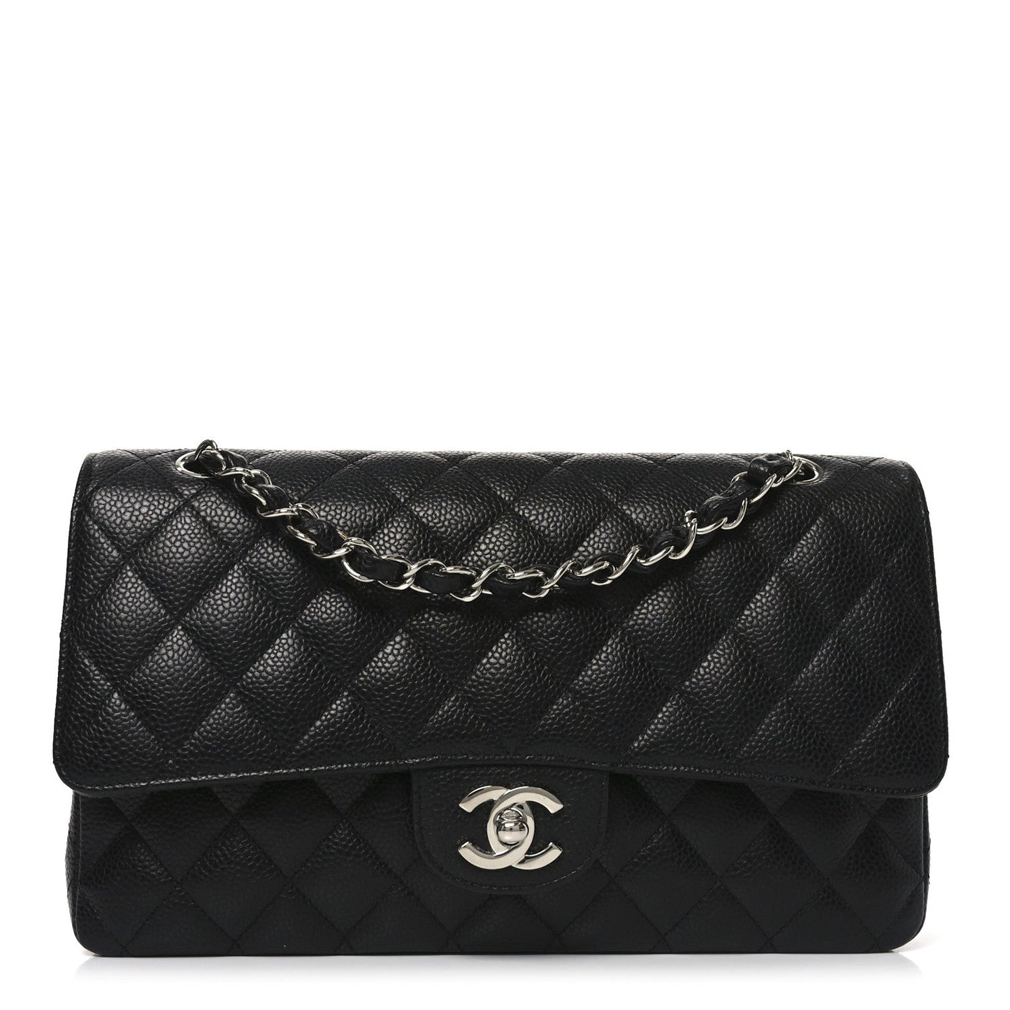 Caviar Quilted Medium Double Flap Black