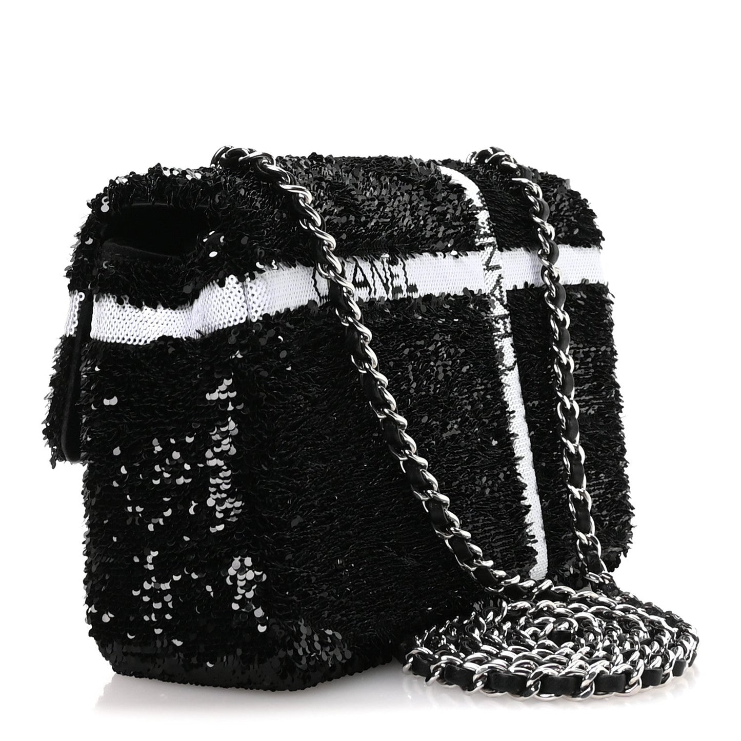 Sequin Ribbon Small Rectangular Flap Black White