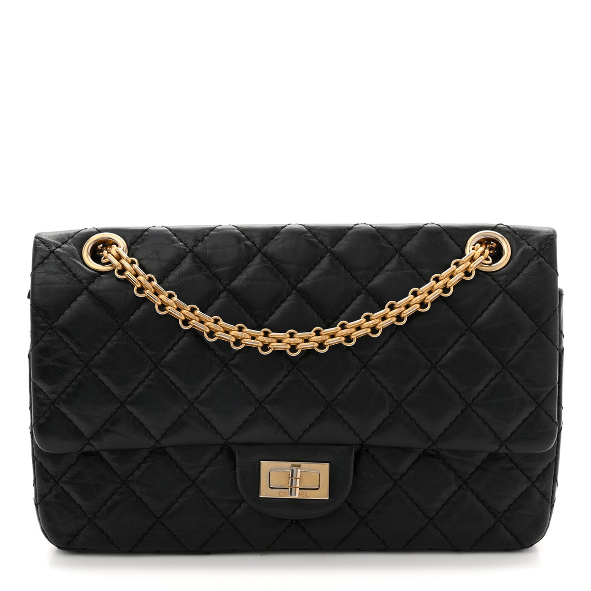 Aged Calfskin Quilted 2.55 Reissue 225 Flap Black
