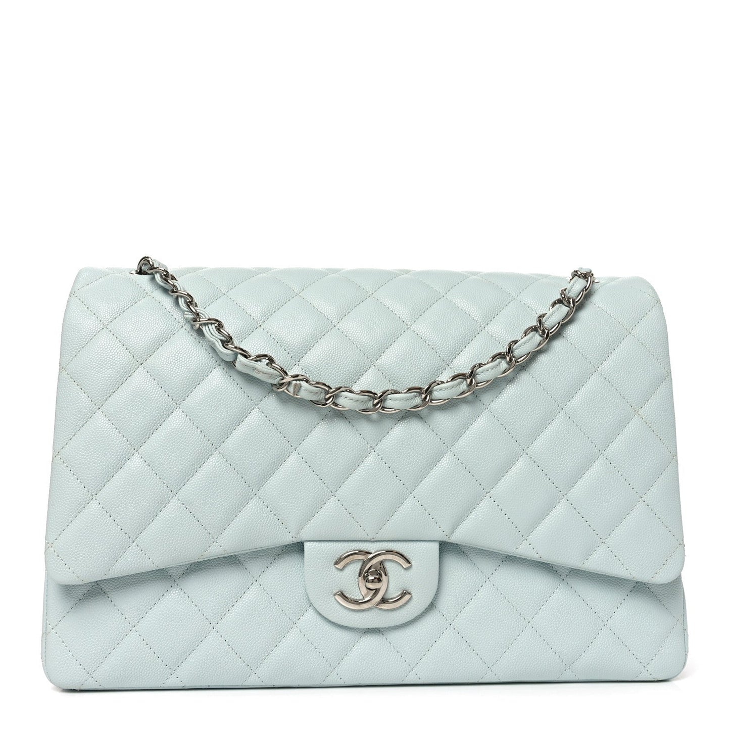 Caviar Quilted Maxi Double Flap Light Blue