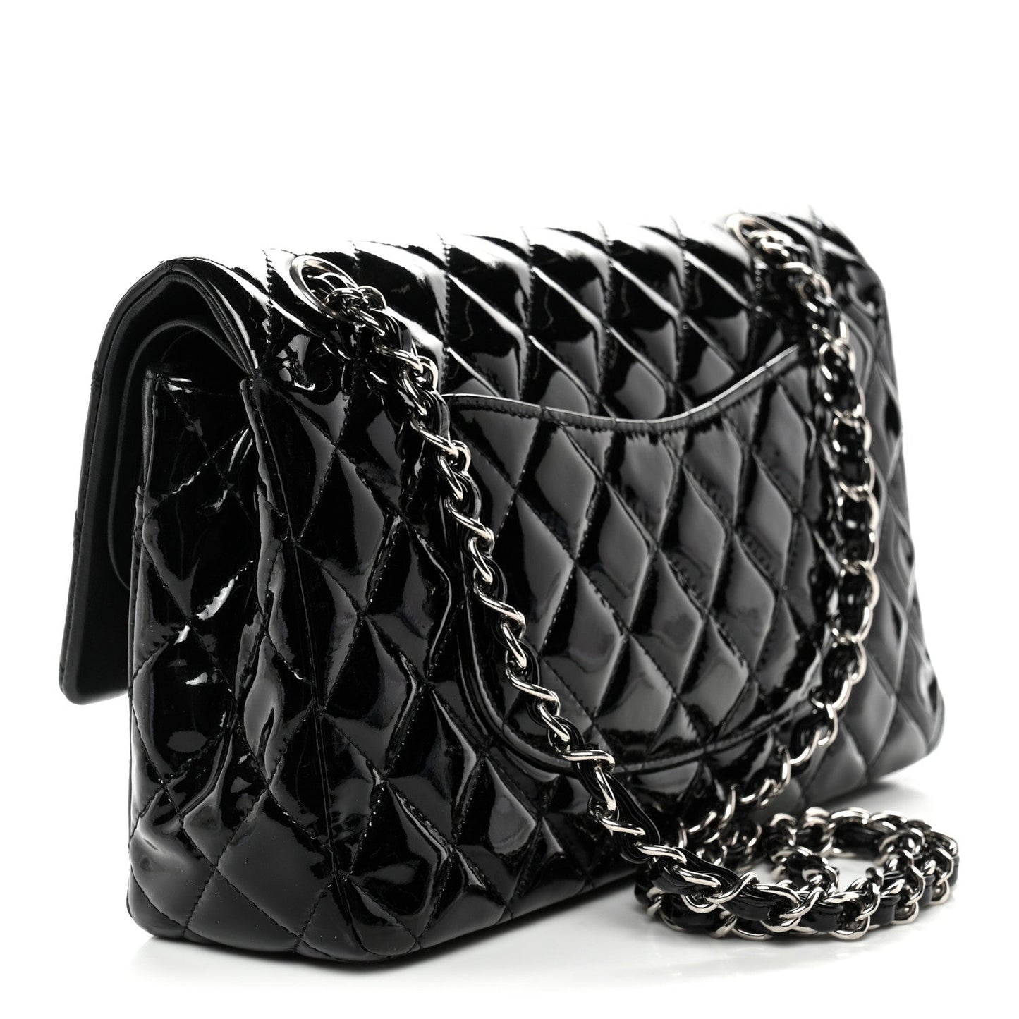 Patent Quilted Medium Double Flap Black