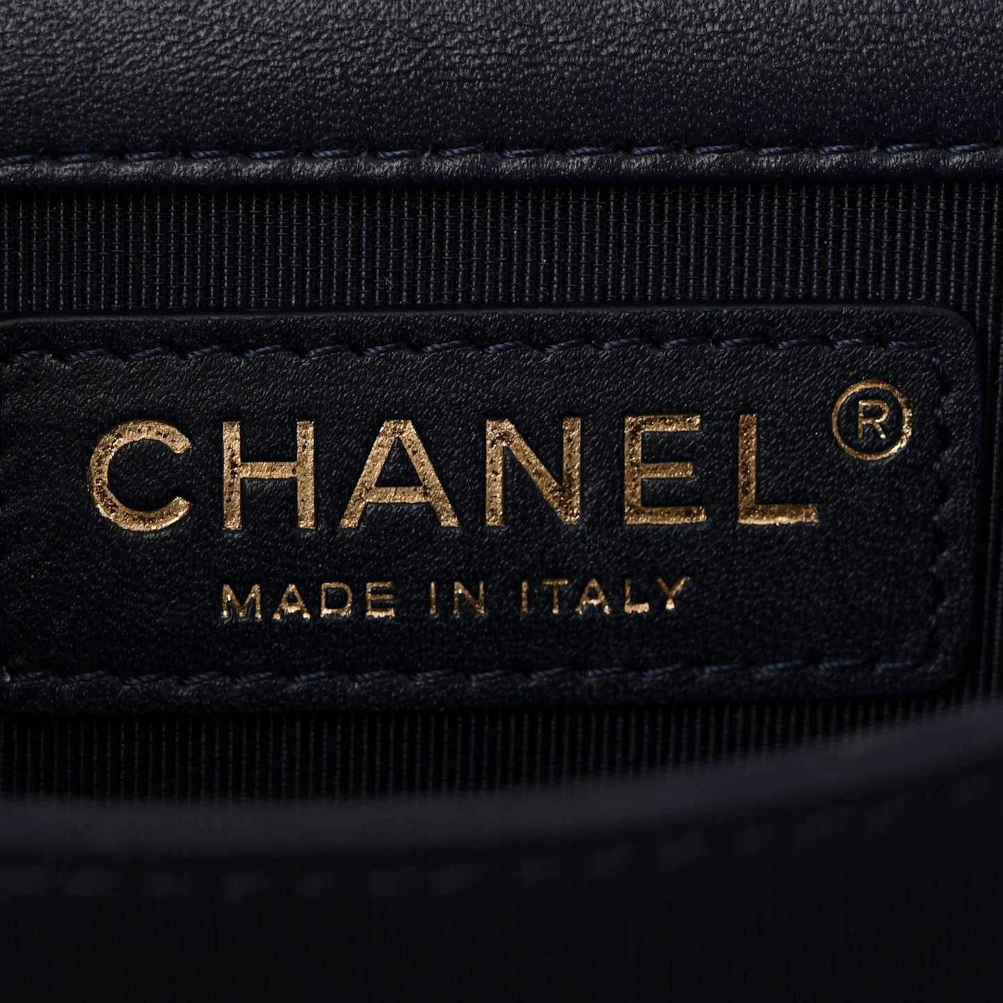 Metallic Lambskin Striped North South Boy Flap Navy Gold