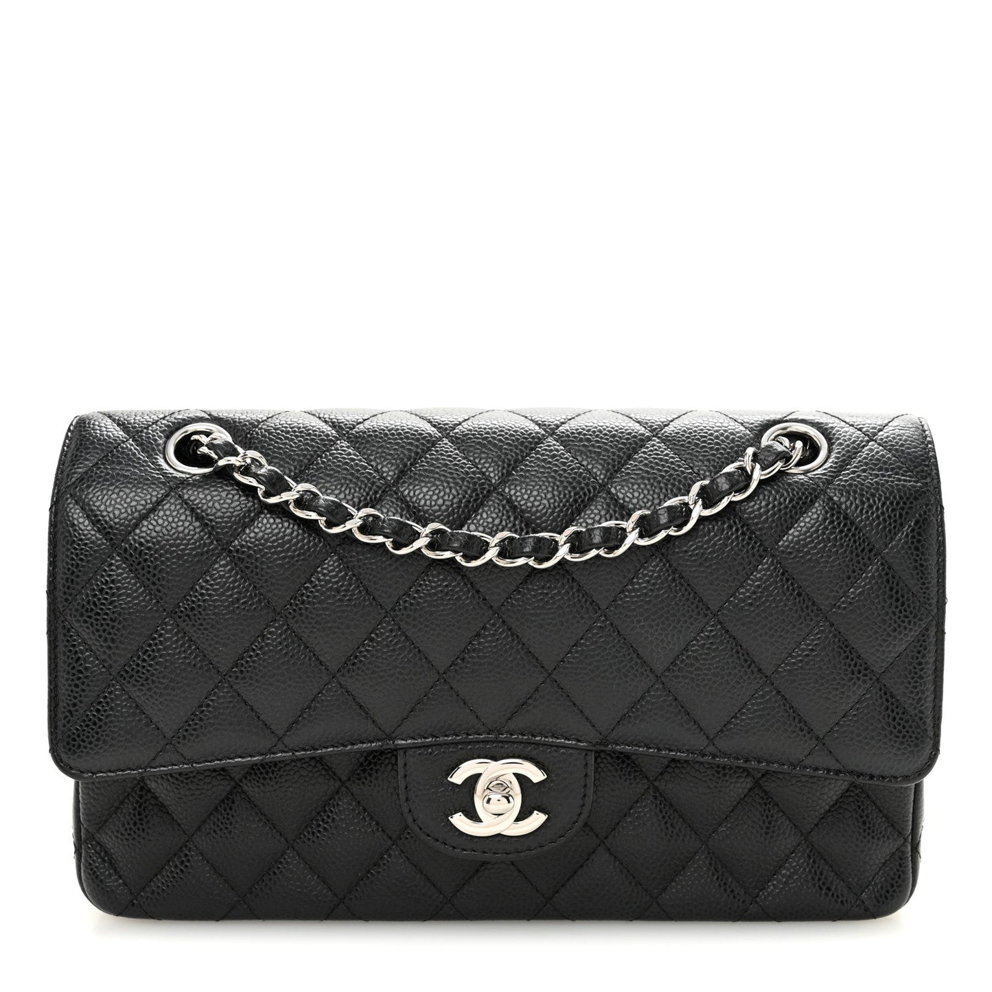 Caviar Quilted Medium Double Flap Black