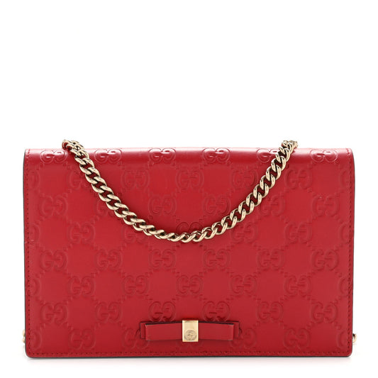 Guccissima Signature Bowy Chain Wallet Hibiscus Red